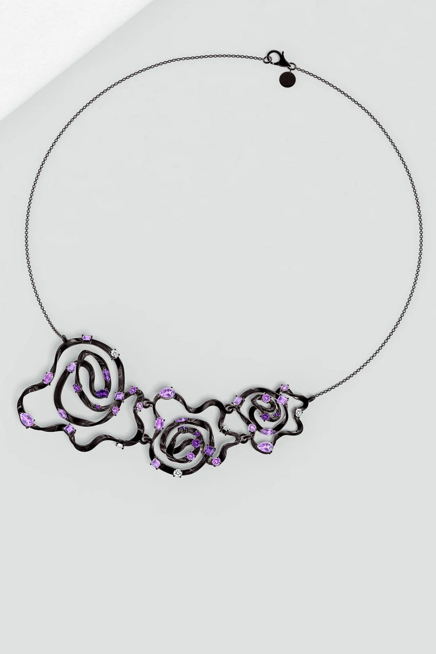 Sakura Midnight Silver Ombre Amethyst Asymmetrical Necklace - Image 6