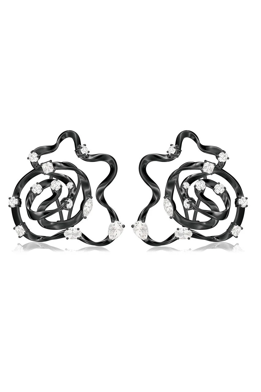 Sakura Midnight Silver Scattered White Topaz Large Stud Earrings - Image 3