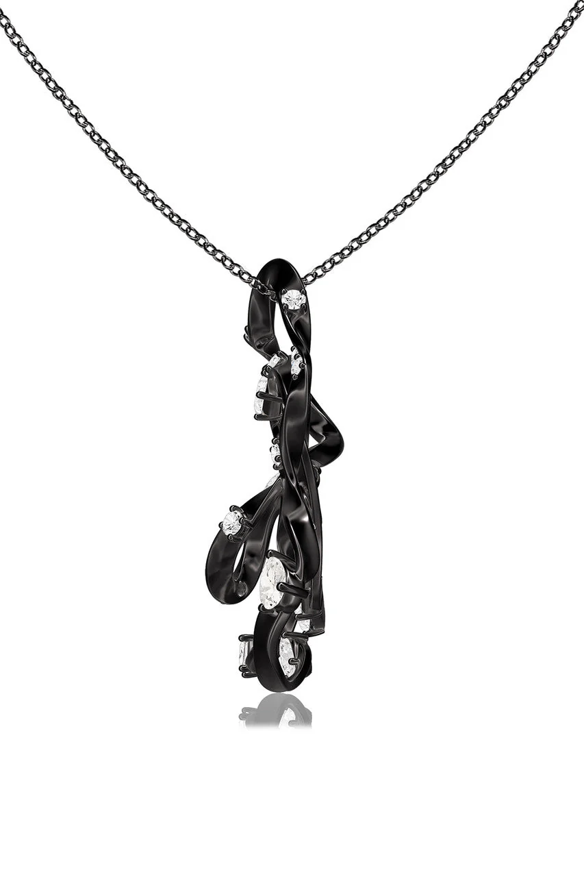 Sakura Midnight Silver White Topaz Large Pendant Necklace - Image 3