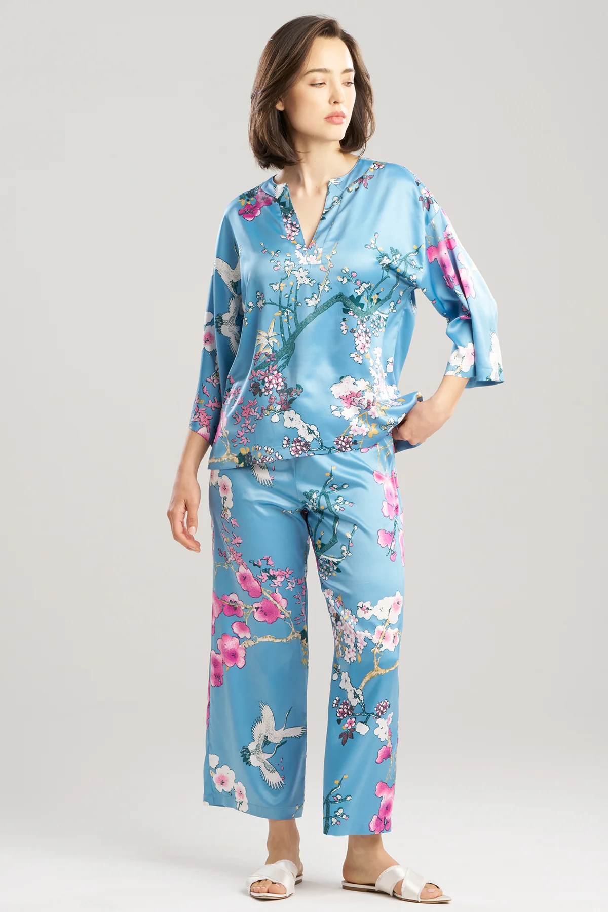 Sakura Satin Mandarin Collar PJ