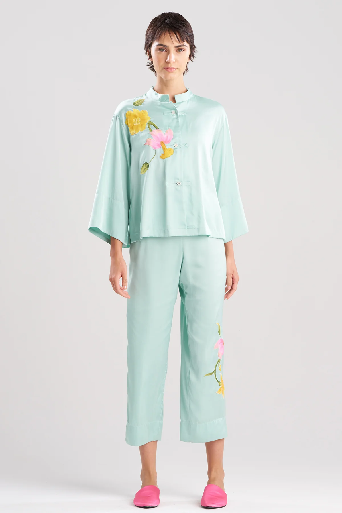 Satin Essentials Embroidered Mandarin PJ Set - Image 2