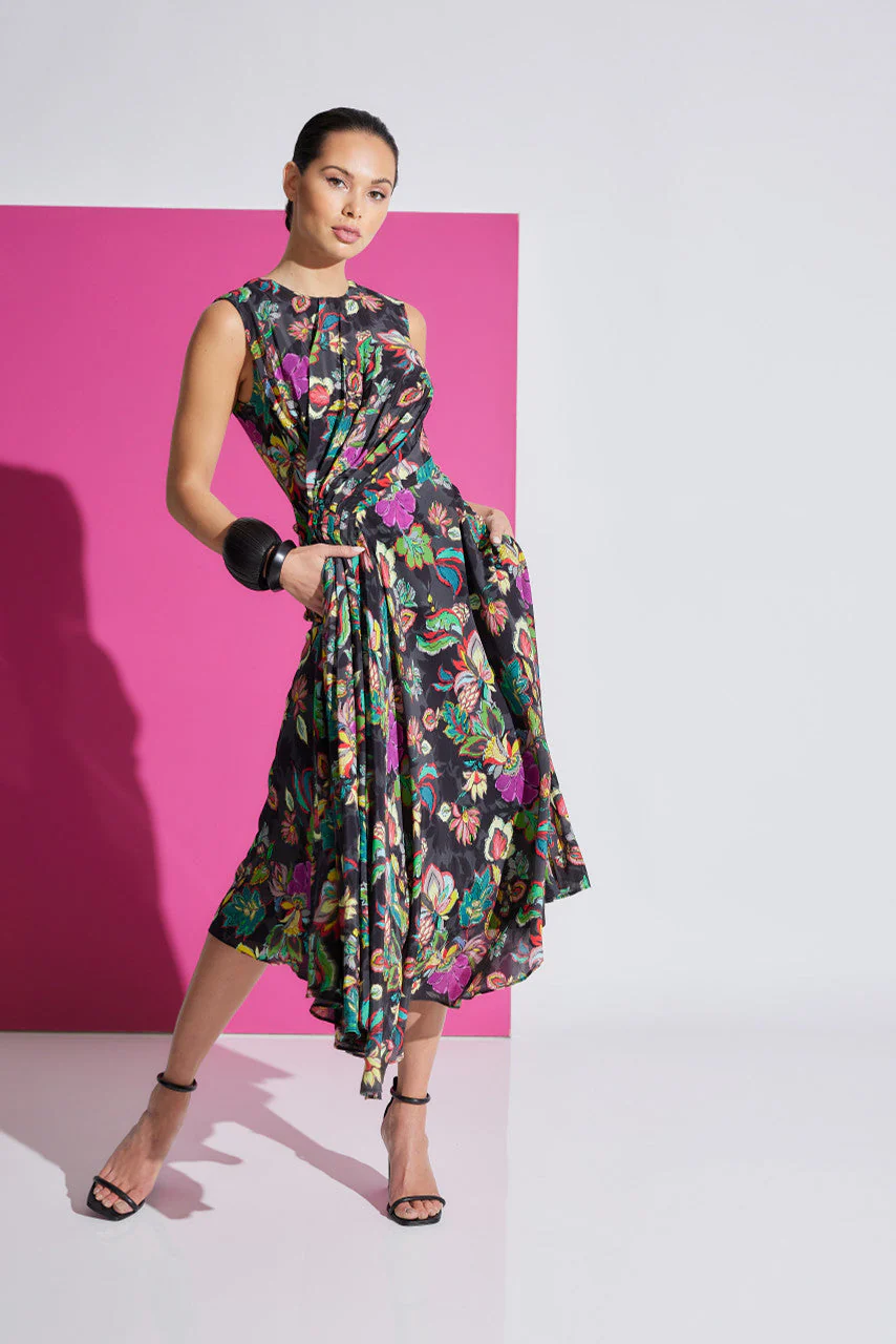 Sayuri Viscose Silk Crepê de Chine Side Drape Dress - Image 4