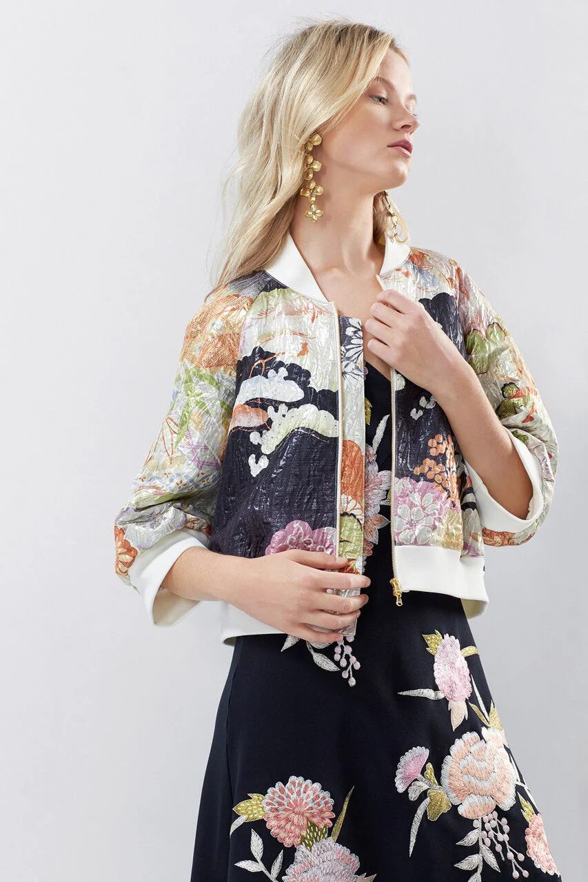 Scenery Metallic Jacquard Bomber Jacket - Image 4