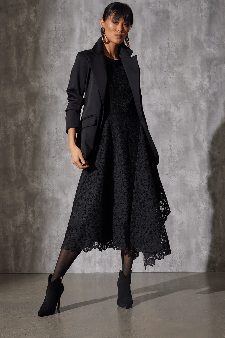 Scroll Lace Asymmetric Belted Dress - Image 5