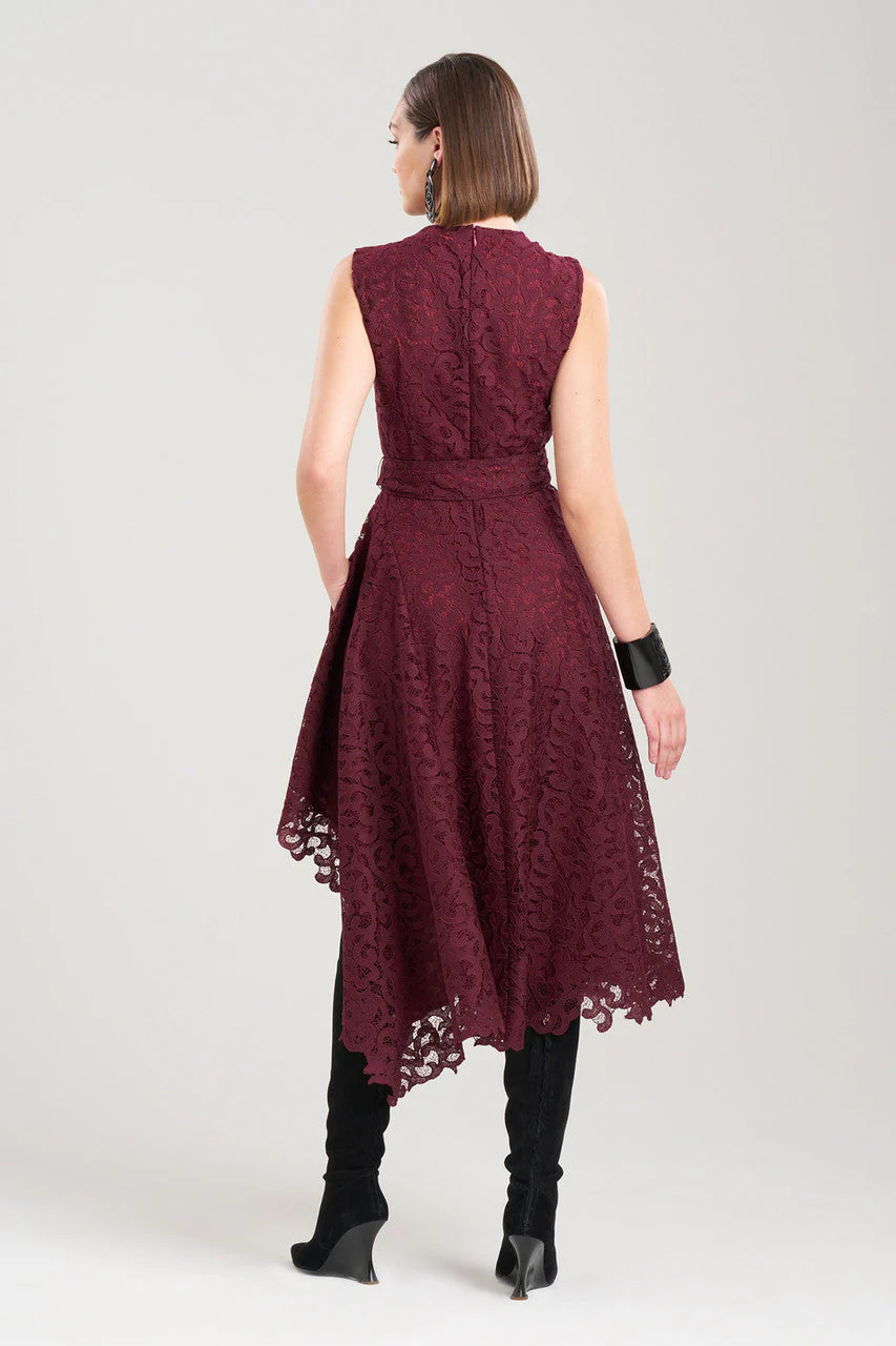 Scroll Lace Asymmetric Belted Dress - Image 2