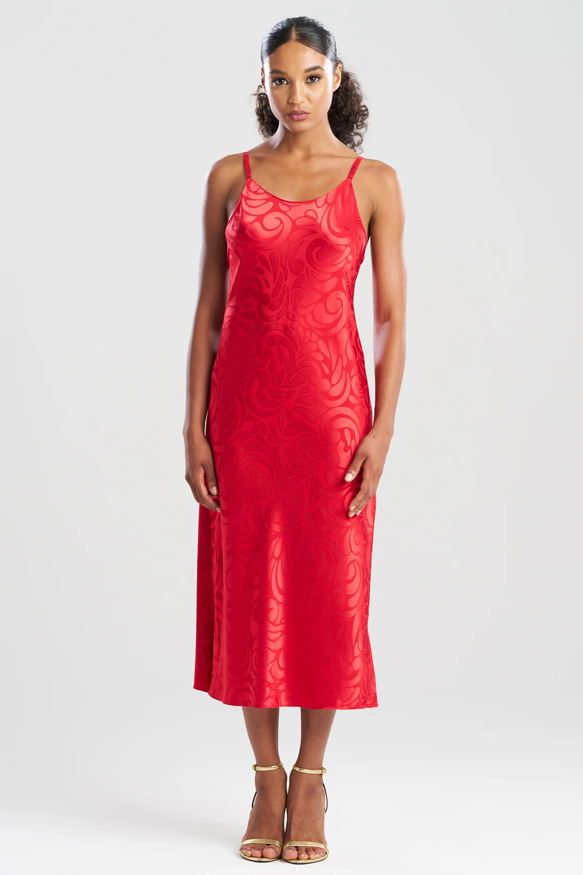 Scroll Satin Jacquard Scoop Neck Slip Dress - Image 2