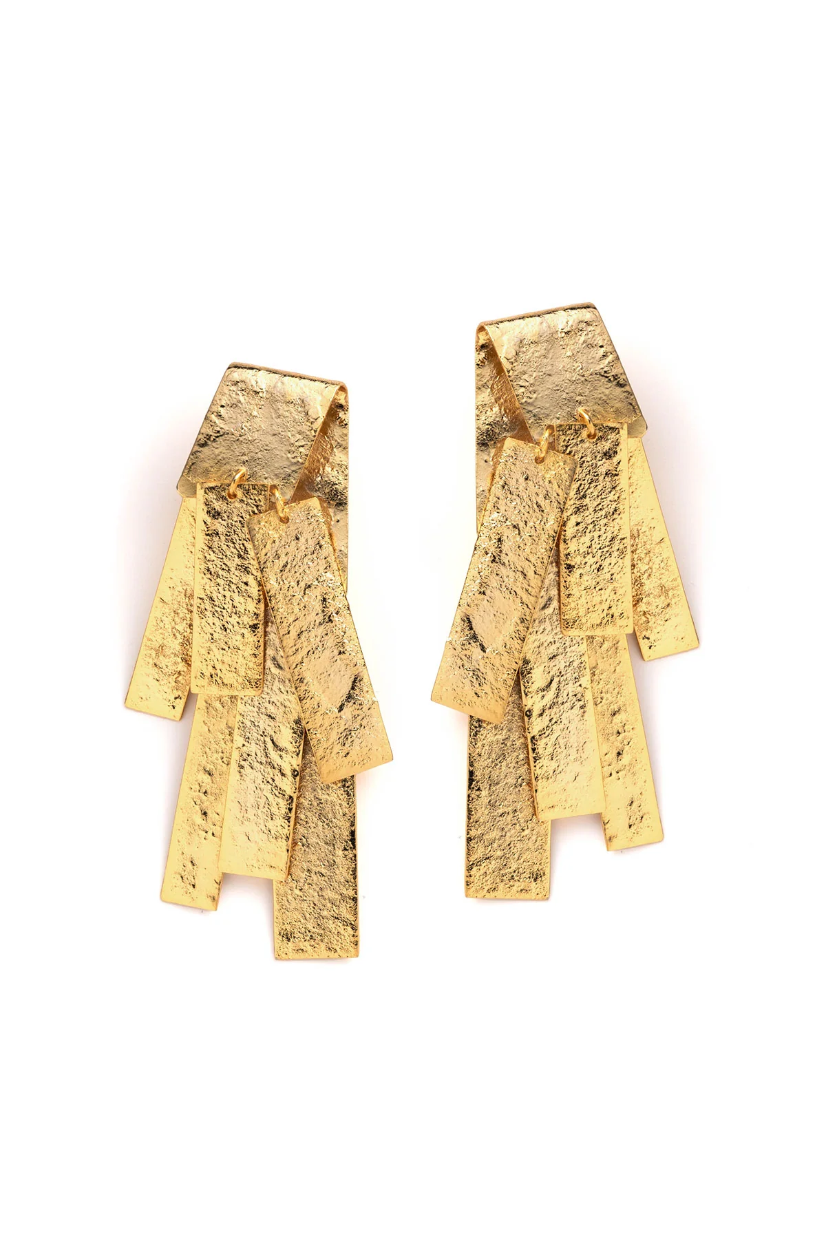 Sculptural Gold Plated Brass Drop Earrings