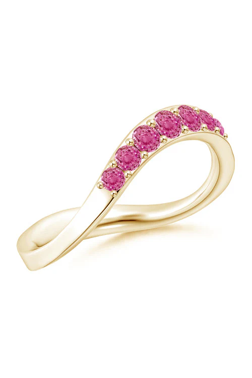 Shangri-La 14K Gold Yin-Yang Half Eternity Pink Sapphire Ring - Image 11