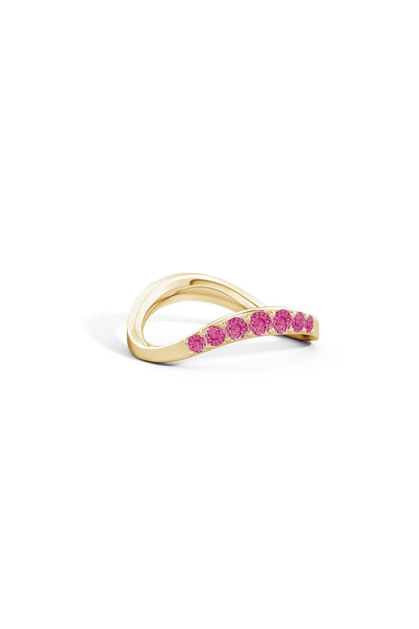 Shangri-La 14K Gold Yin-Yang Half Eternity Pink Sapphire Ring - Image 3