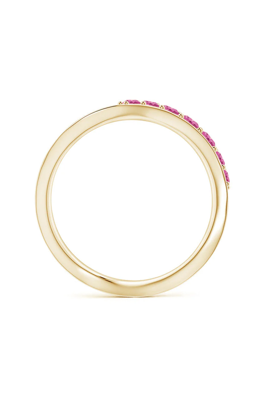 Shangri-La 14K Gold Yin-Yang Half Eternity Pink Sapphire Ring - Image 5