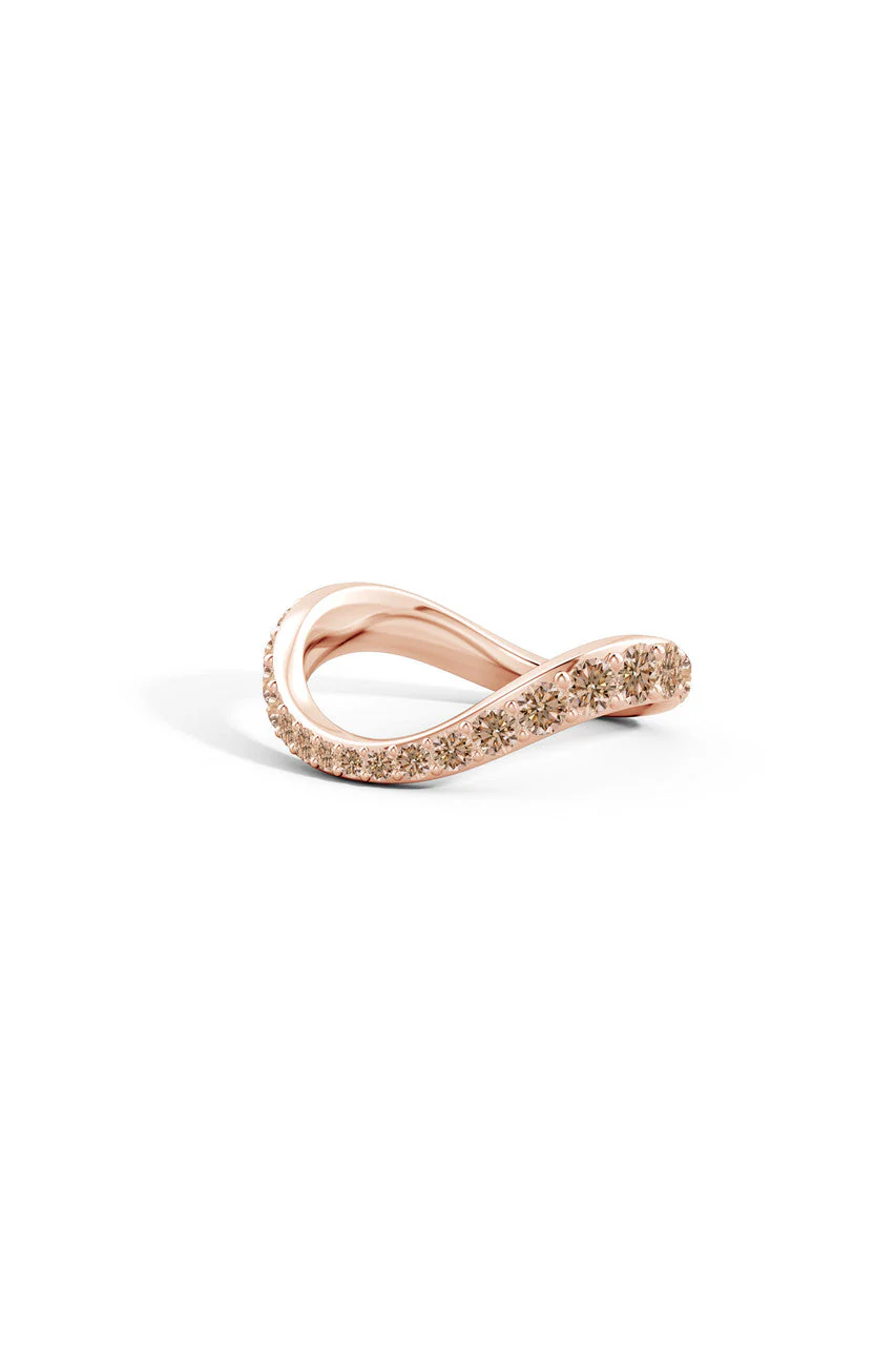 Shangri-La Brushstroke 14K Gold and Coffee Diamond Full Eternity Stacking Ring - Image 3