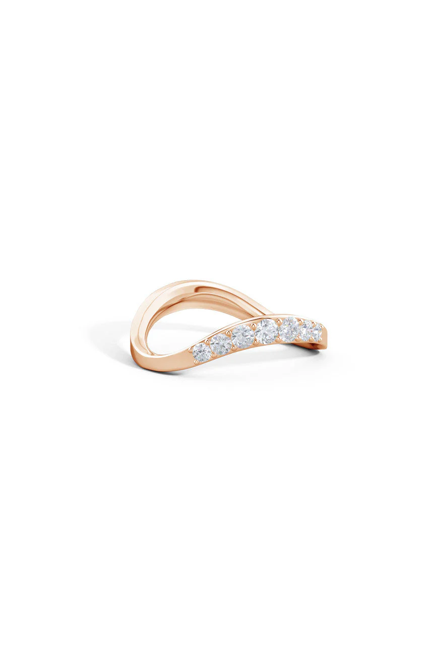Shangri-La Brushstroke 14K Gold and Diamond Half Eternity Stacking Ring - Image 3