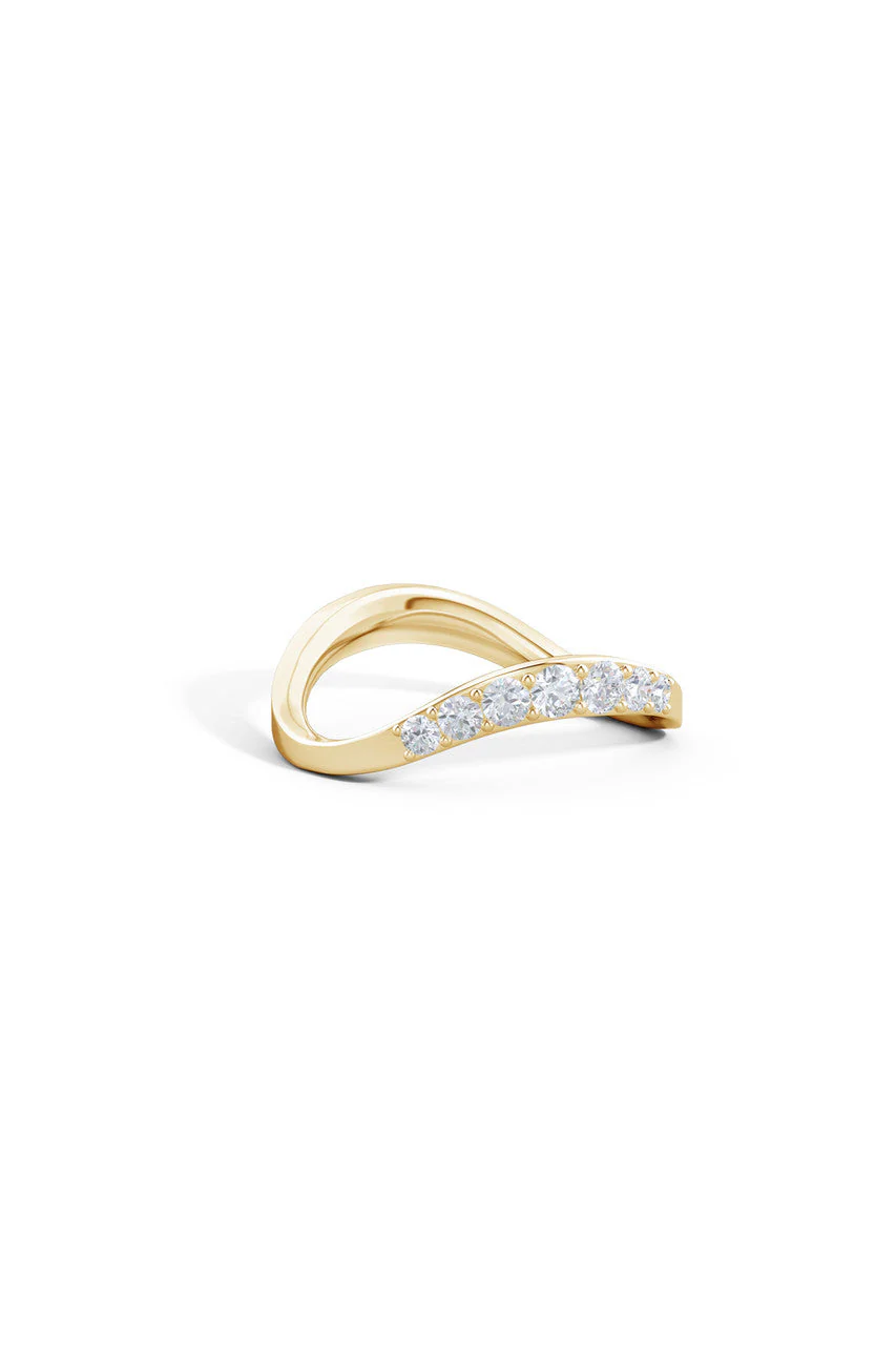 Shangri-La Brushstroke 14K Gold and Diamond Half Eternity Stacking Ring - Image 4