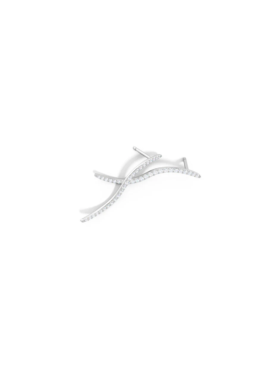 Shangri-La Brushstroke 14k Gold and Diamond Medium Stud Earrings - Image 3