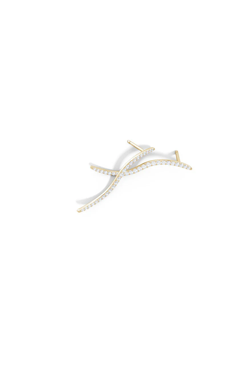 Shangri-La Brushstroke 14k Gold and Diamond Medium Stud Earrings - Image 3