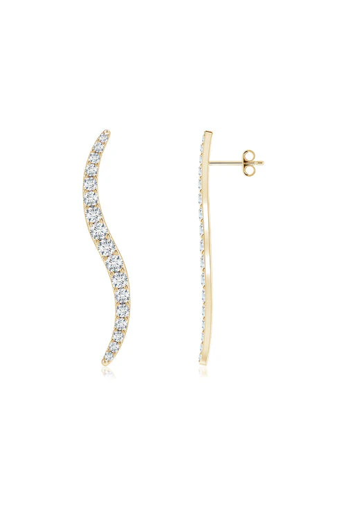 Shangri-La Brushstroke 14k Gold and Diamond Stud Earrings