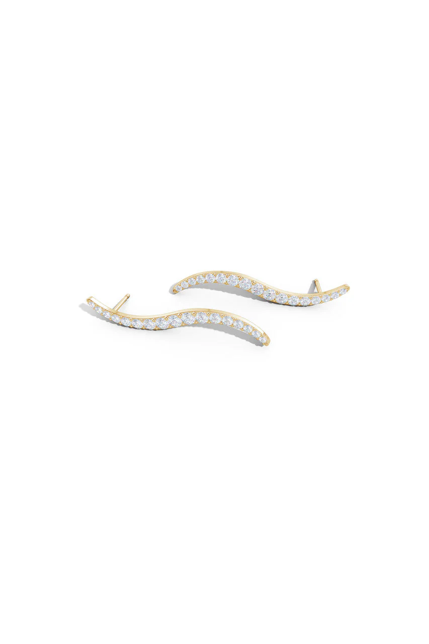 Shangri-La Brushstroke 14k Gold and Diamond Stud Earrings - Image 2