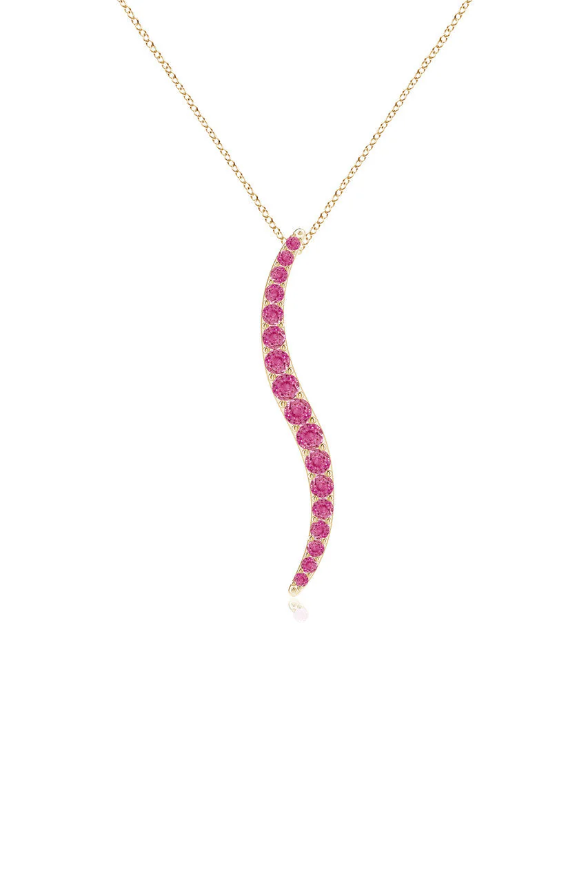 Shangri-La Brushstroke 14K Gold and Pink Sapphire Large Pendant Necklace - Image 2