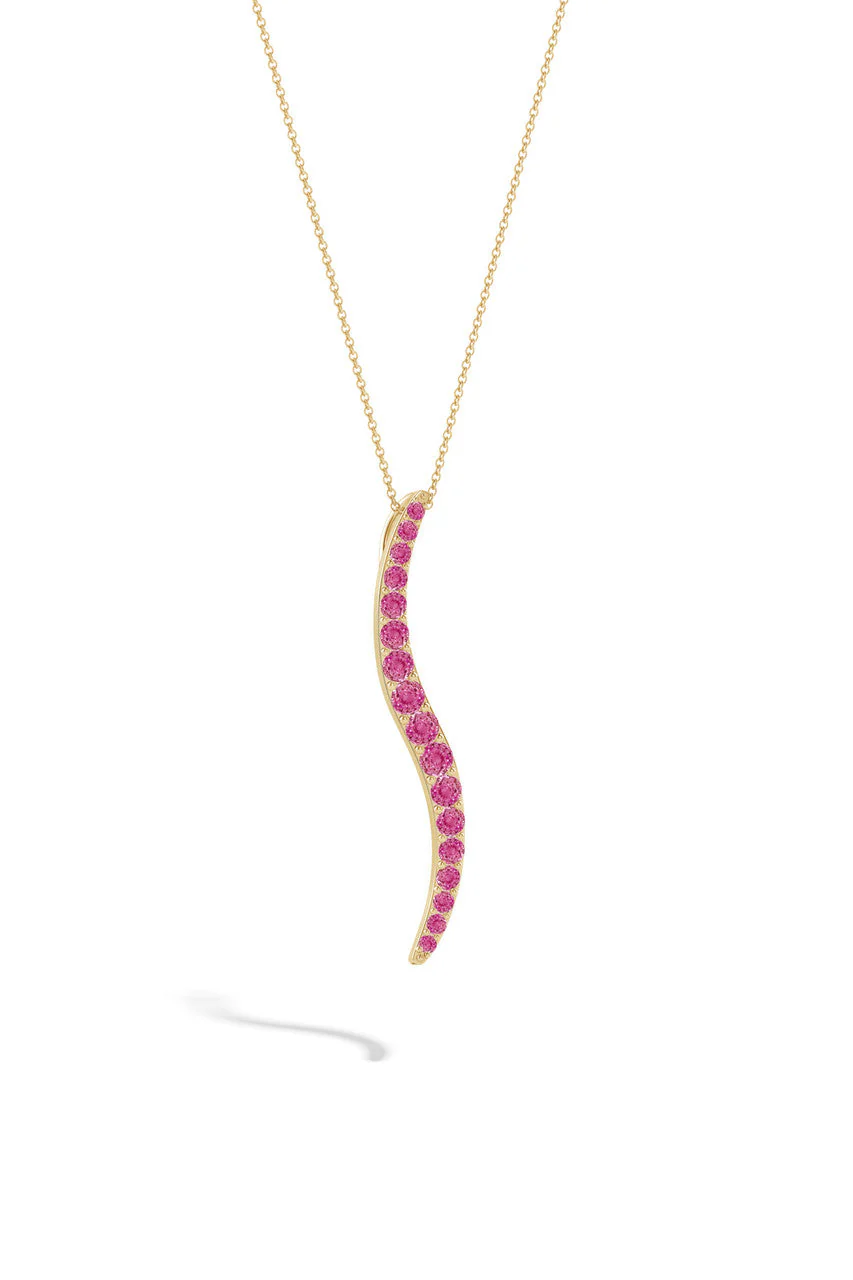 Shangri-La Brushstroke 14K Gold and Pink Sapphire Large Pendant Necklace - Image 3