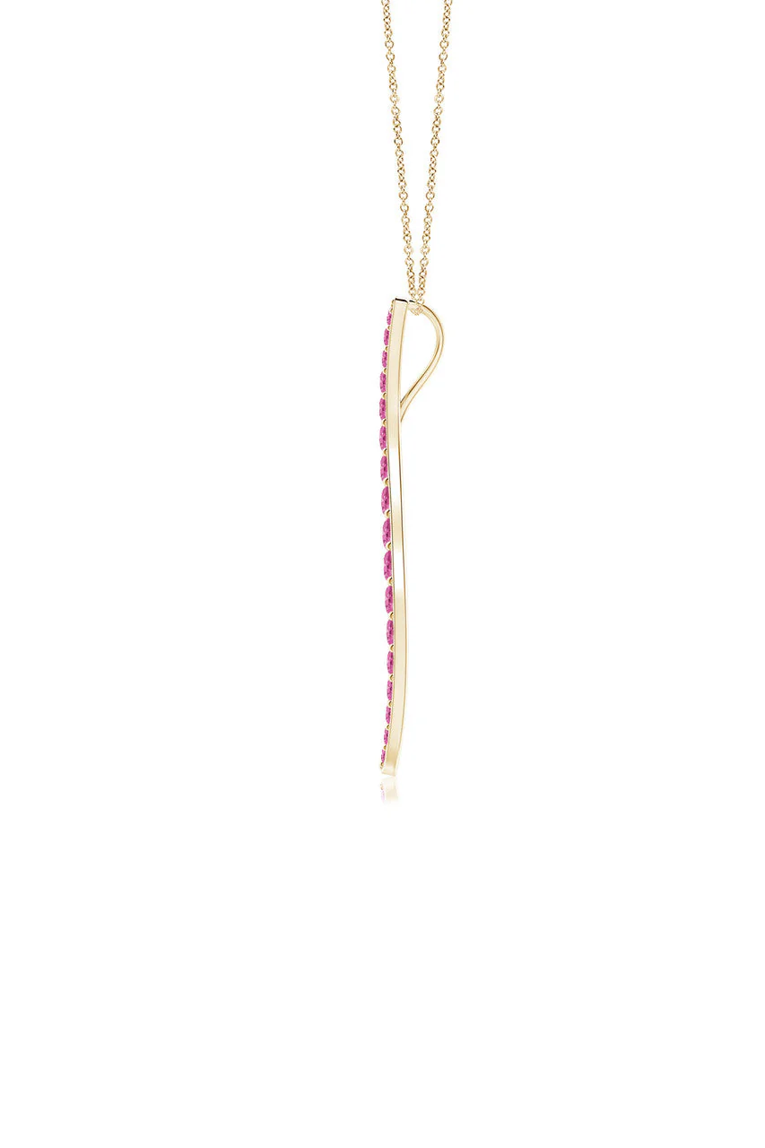 Shangri-La Brushstroke 14K Gold and Pink Sapphire Large Pendant Necklace - Image 4