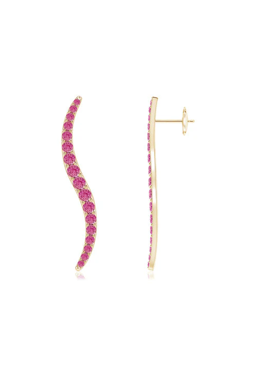 Shangri-La Brushstroke 14k Gold and Pink Sapphire Stud Earrings