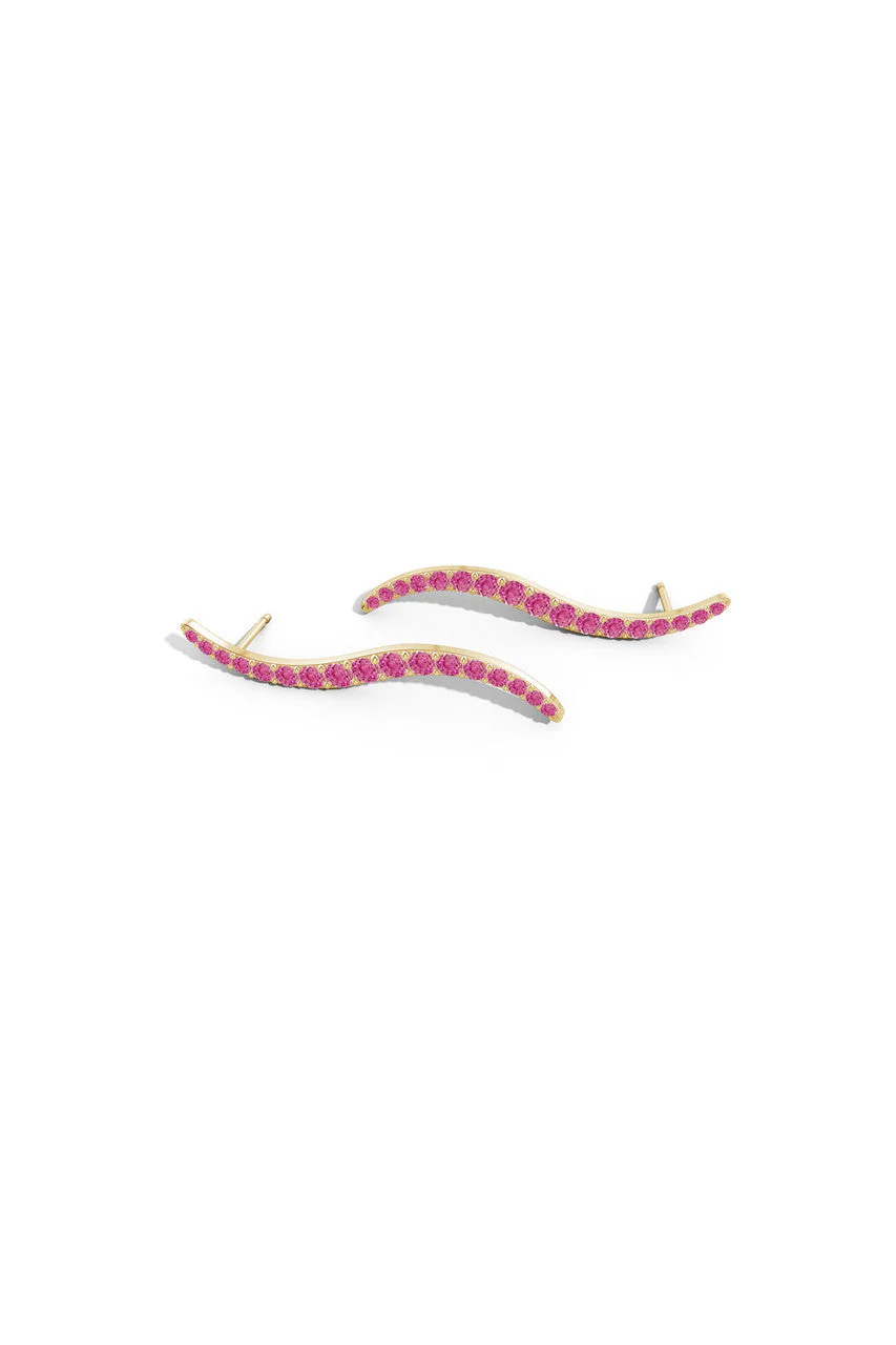 Shangri-La Brushstroke 14k Gold and Pink Sapphire Stud Earrings - Image 3