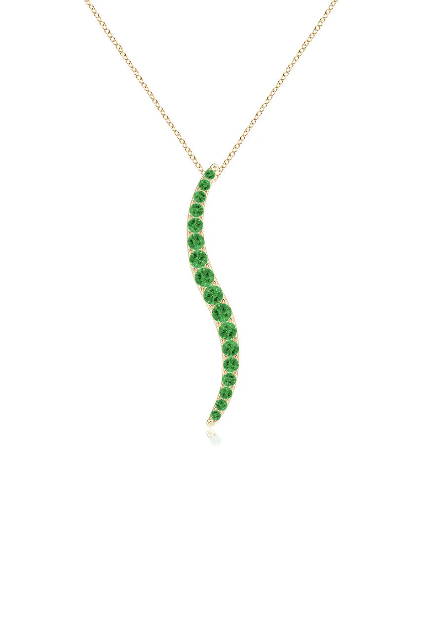 Shangri-La Brushstroke 14K Gold and Tsavorite Large Pendant Necklace - Image 2