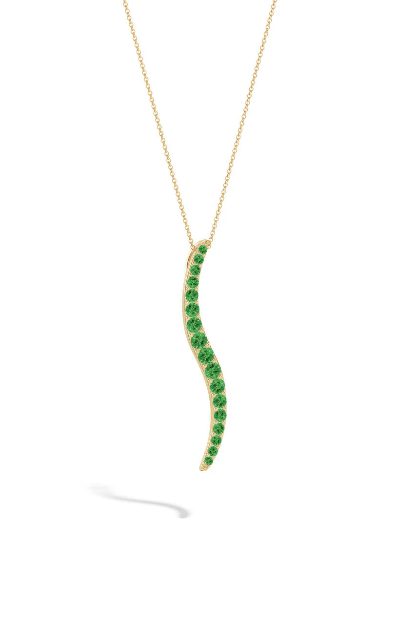 Shangri-La Brushstroke 14K Gold and Tsavorite Large Pendant Necklace - Image 3
