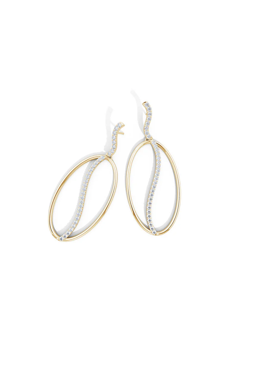 Shangri-La Elliptical Yin-Yang 14K Gold and Diamond Dangle Earrings - Image 3