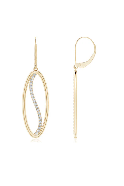 Shangri-La Elliptical Yin-Yang 14K Gold and Diamond Medium Leverback Earrings - Image 2