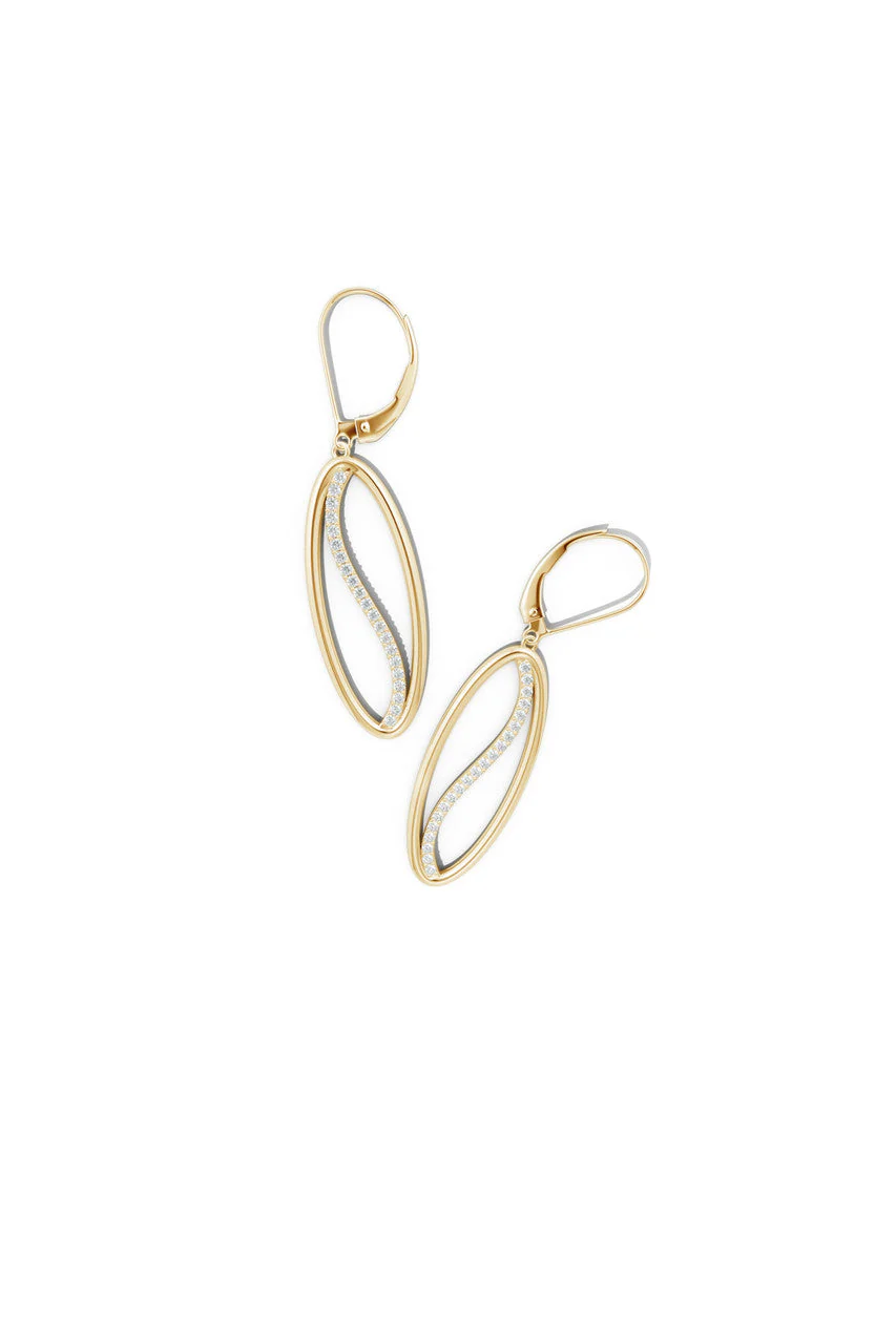Shangri-La Elliptical Yin-Yang 14K Gold and Diamond Medium Leverback Earrings - Image 3