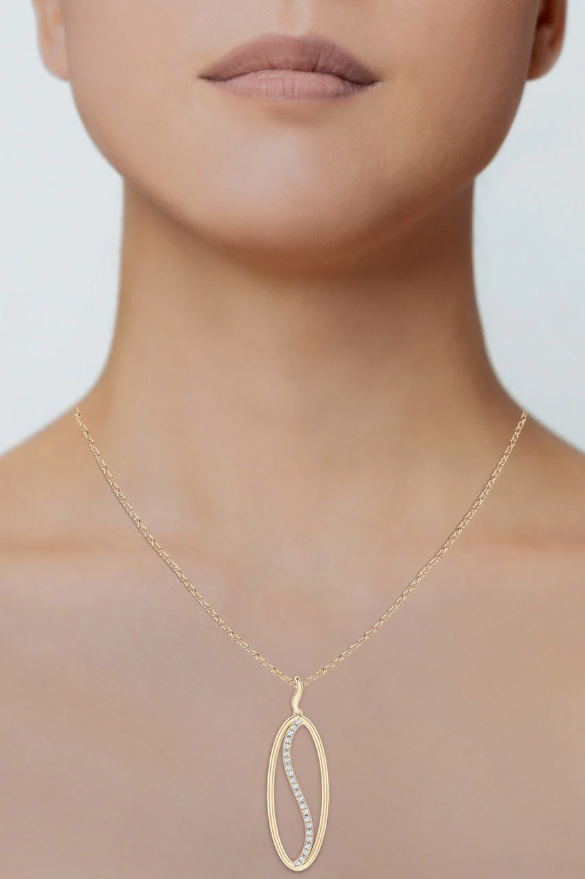 Shangri-La Elliptical Yin-Yang 14K Gold and Diamond Pendant Necklace - Image 4