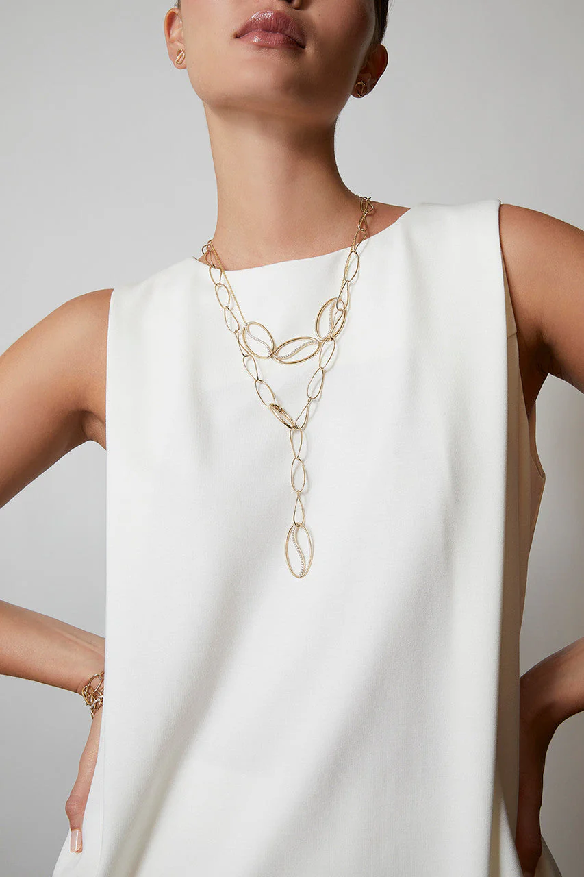 Shangri-La Elliptical Yin-Yang 14K Gold and Diamond Y Necklace