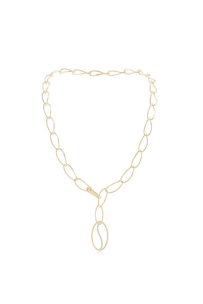 Shangri-La Elliptical Yin-Yang 14K Gold and Diamond Y Necklace - Image 4