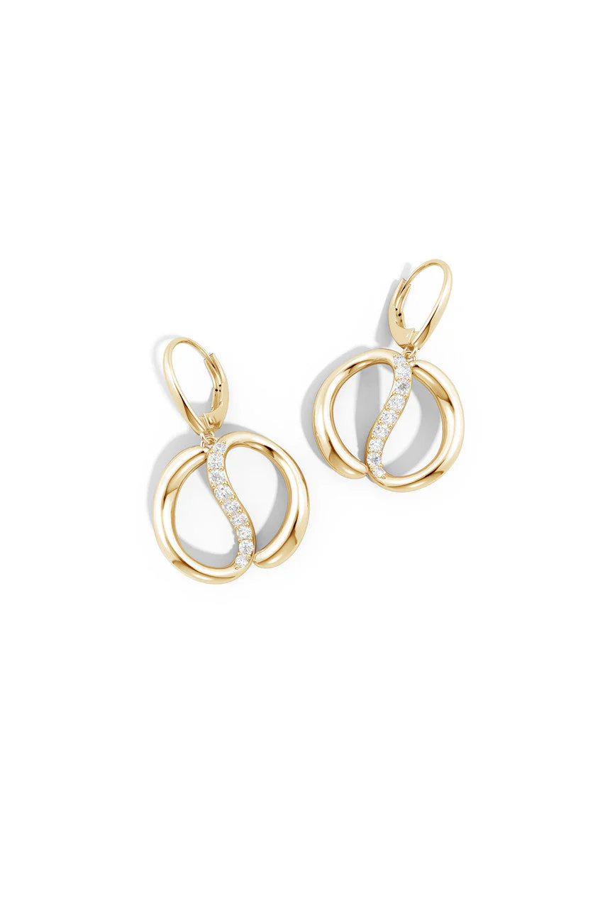 Shangri-La Yin-Yang 14K Gold and Diamond Dangle Earrings - Image 3