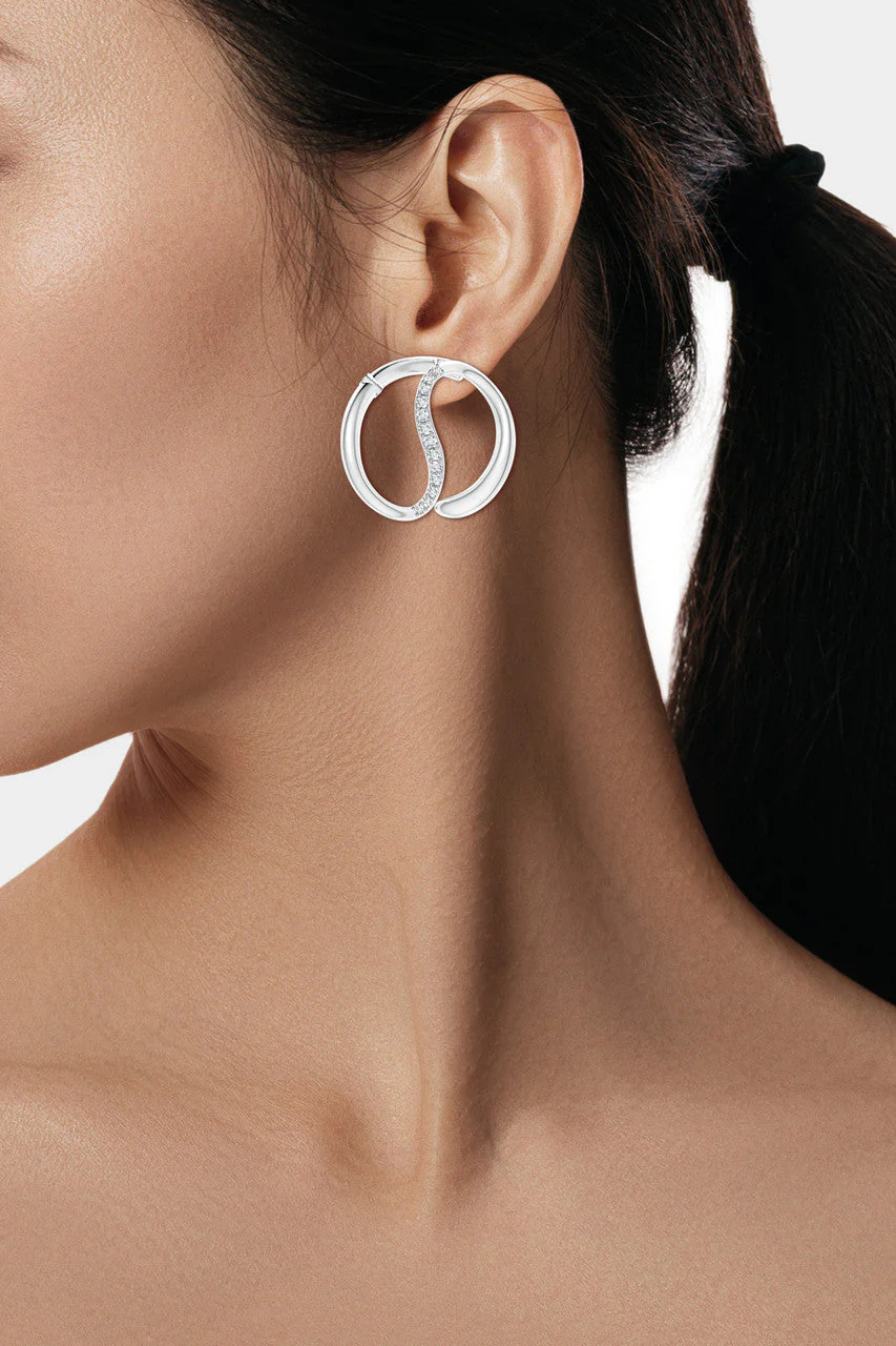 Shangri-La Yin-Yang 14K Gold and Diamond Large Button Stud Earrings - Image 3