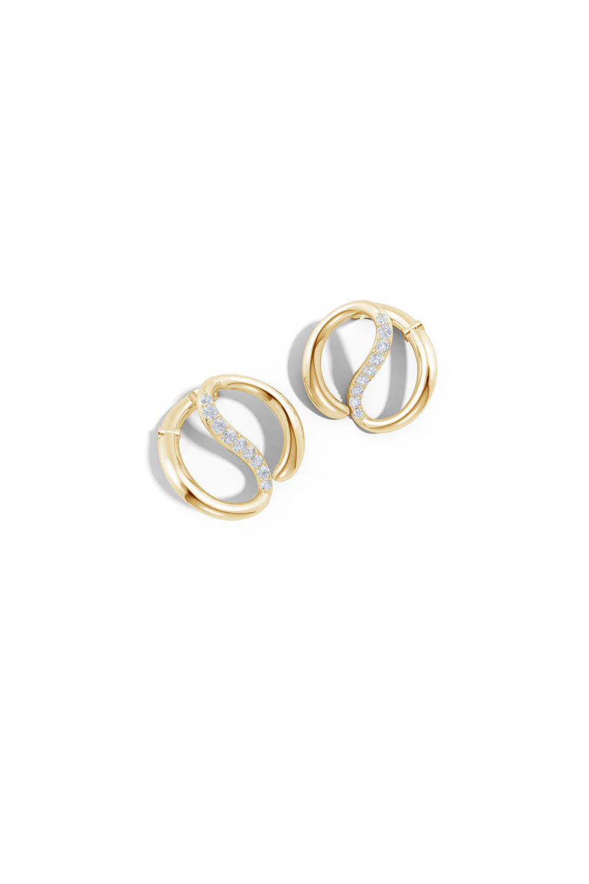 Shangri-La Yin-Yang 14K Gold and Diamond Medium Button Stud Earrings