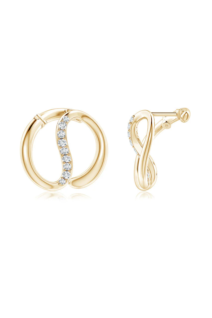 Shangri-La Yin-Yang 14K Gold and Diamond Medium Button Stud Earrings - Image 2