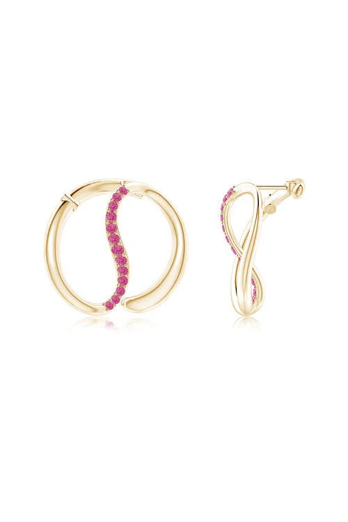 Shangri-La Yin-Yang 14K Gold and Pink Sapphire Large Button Stud Earrings