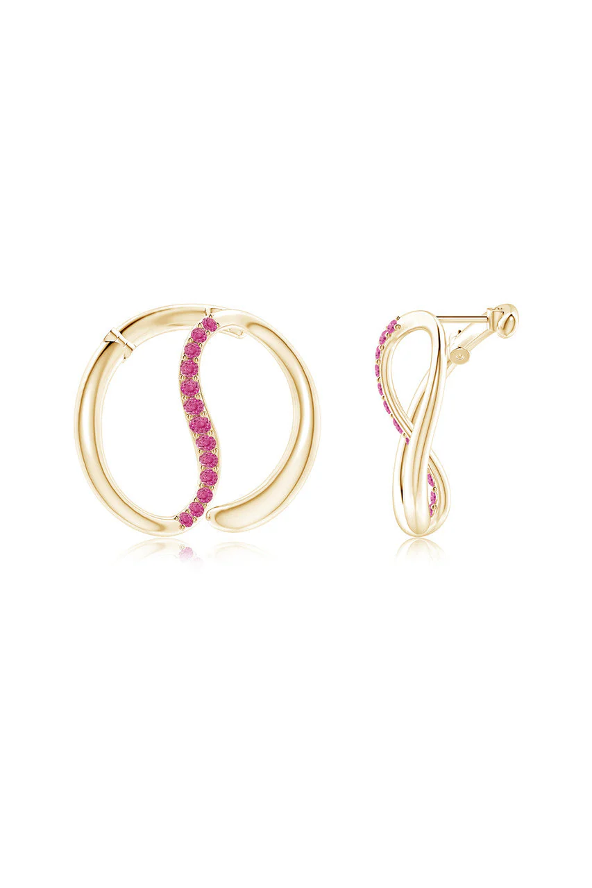 Shangri-La Yin-Yang 14K Gold and Pink Sapphire Large Button Stud Earrings - Image 2