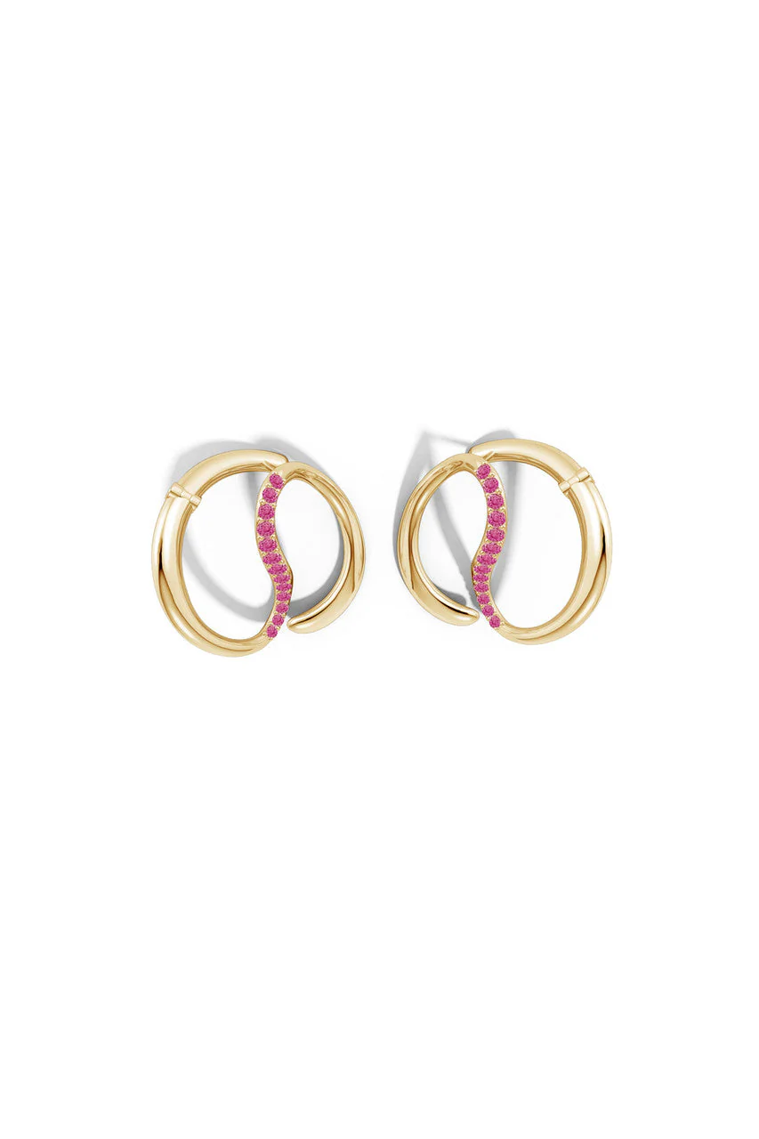 Shangri-La Yin-Yang 14K Gold and Pink Sapphire Large Button Stud Earrings - Image 3