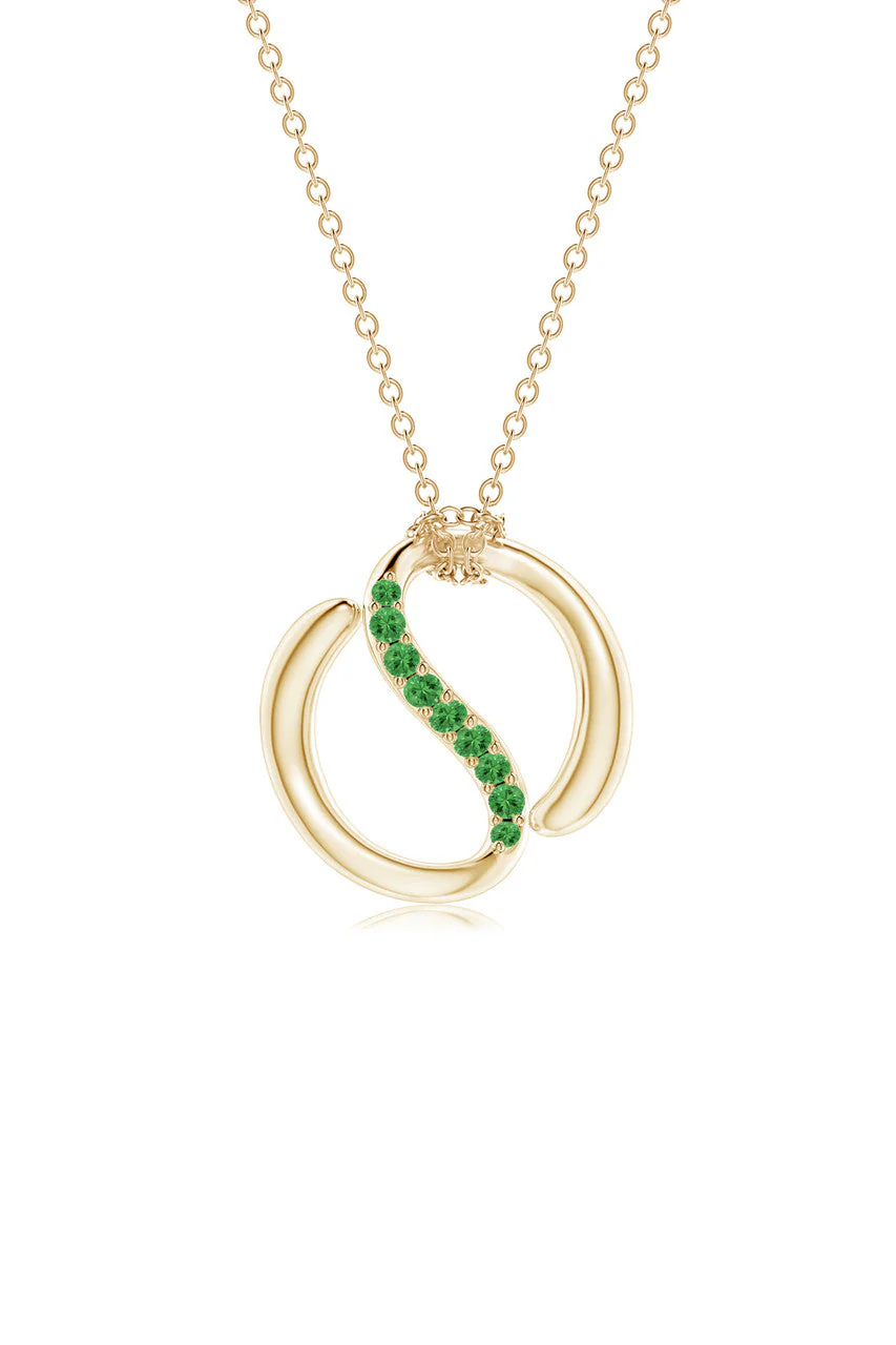 Shangri-La Yin-Yang 14K Gold and Tsavorite Knot Chain Pendant Necklace - Image 2