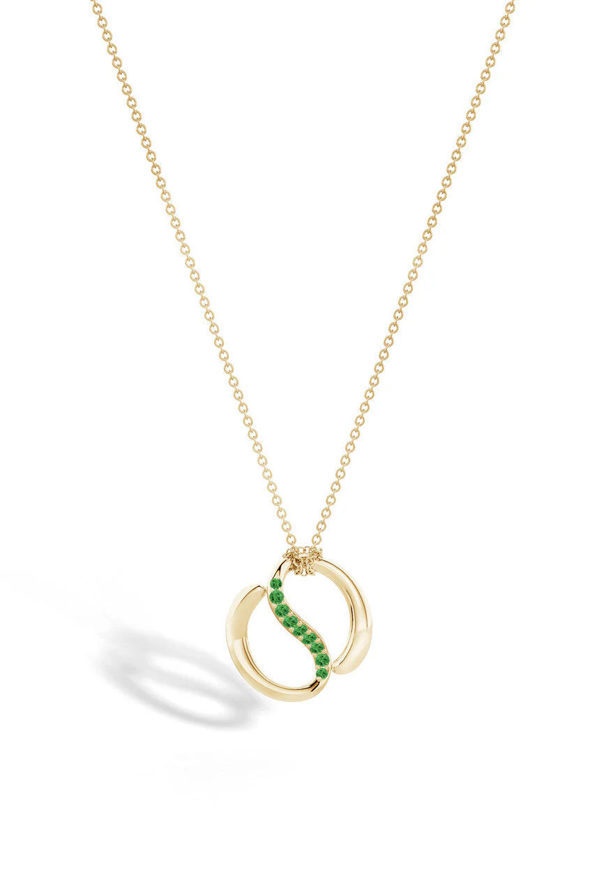 Shangri-La Yin-Yang 14K Gold and Tsavorite Knot Chain Pendant Necklace - Image 3