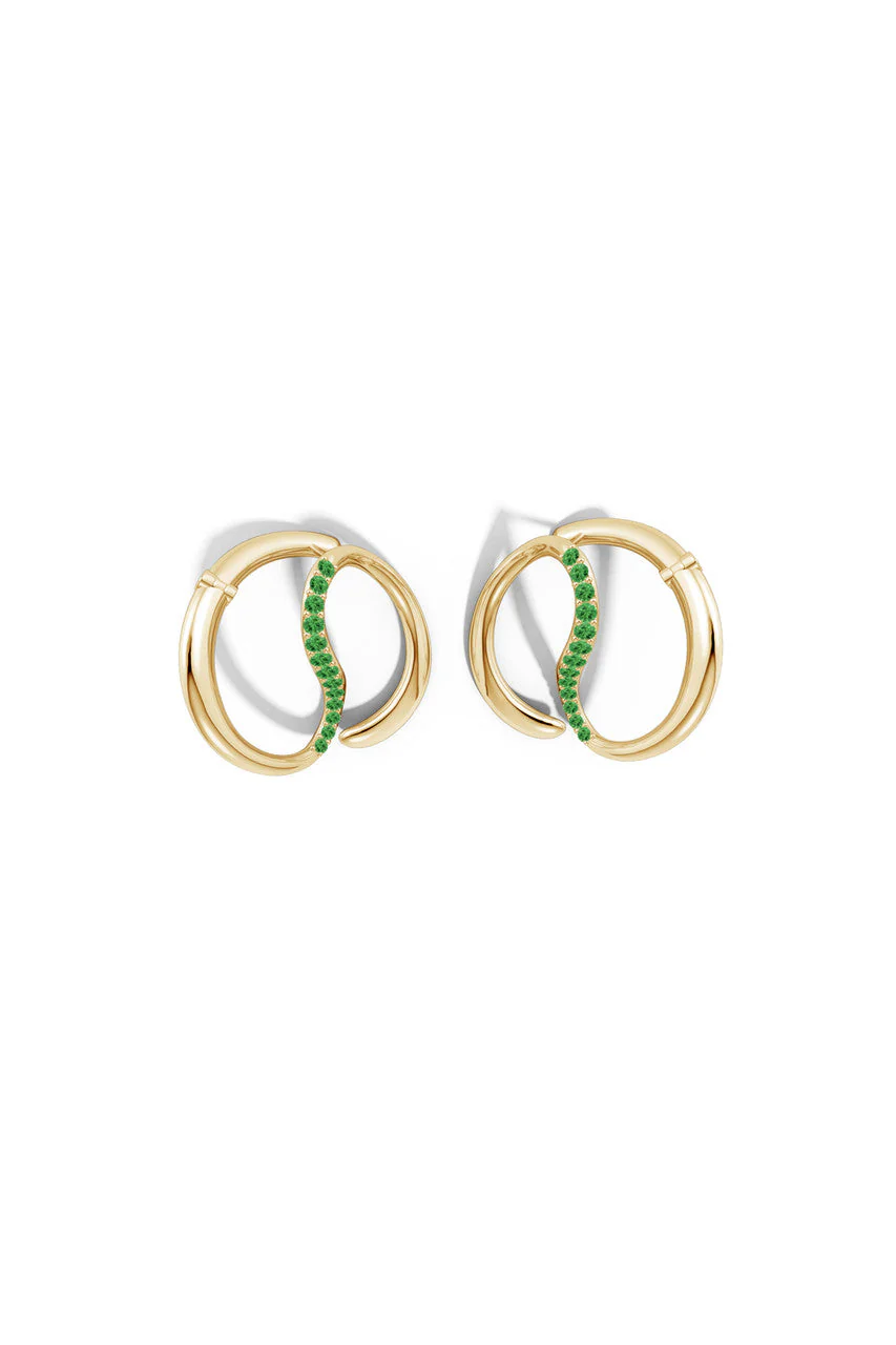 Shangri-La Yin-Yang 14K Gold and Tsavorite Large Button Stud Earrings - Image 3