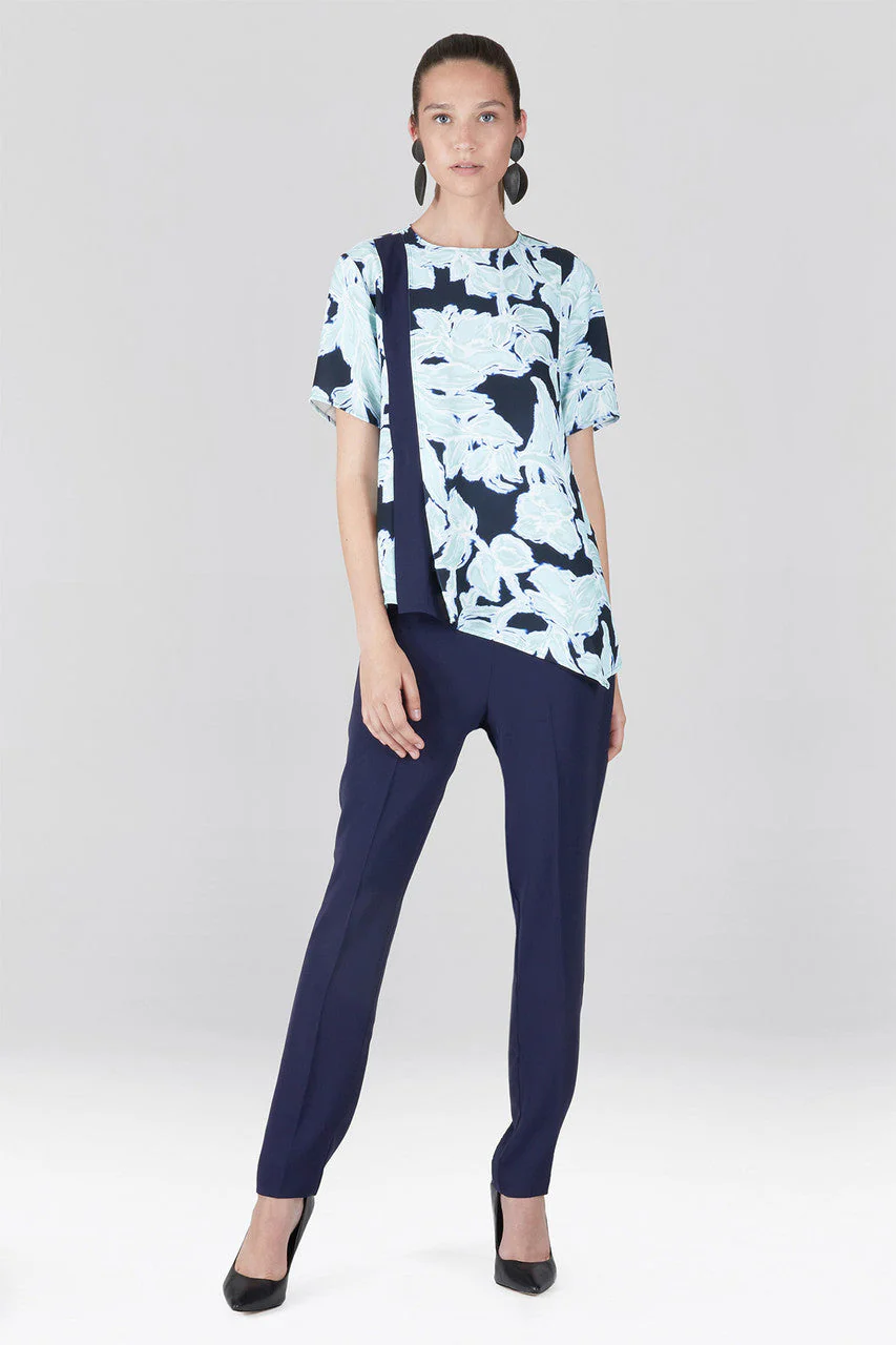 Shibori Floral - Fluid Crepe Asymmetrical Hem Top - shibori blue - Image 2