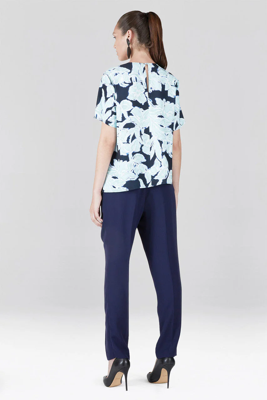 Shibori Floral - Fluid Crepe Asymmetrical Hem Top - shibori blue - Image 3