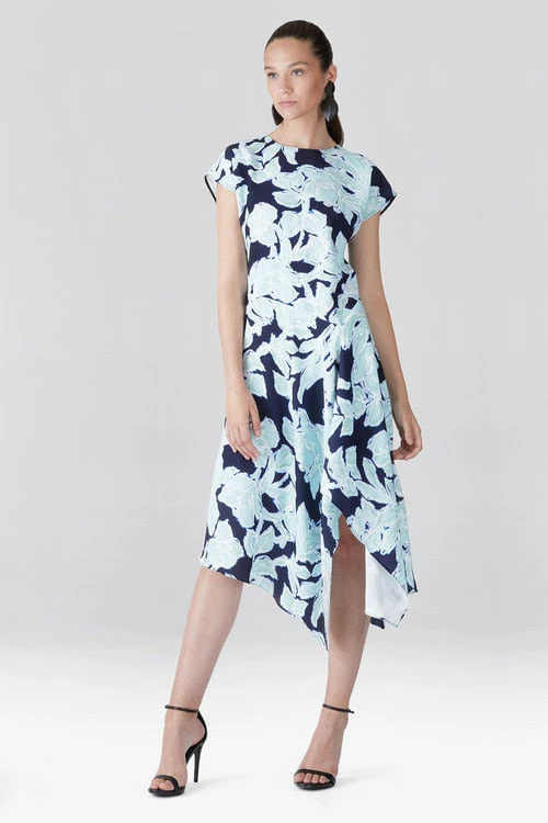 Shibori Floral - Fluid Crepe Draped Dress - shibori blue - Image 10