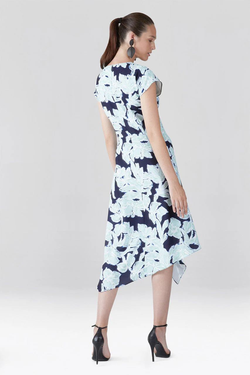 Shibori Floral - Fluid Crepe Draped Dress - shibori blue - Image 3