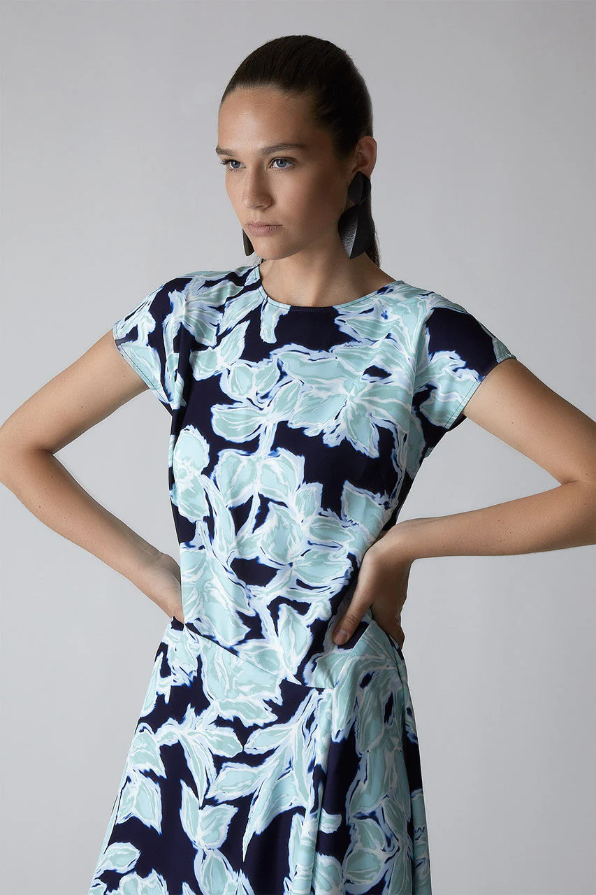 Shibori Floral - Fluid Crepe Draped Dress - shibori blue - Image 4