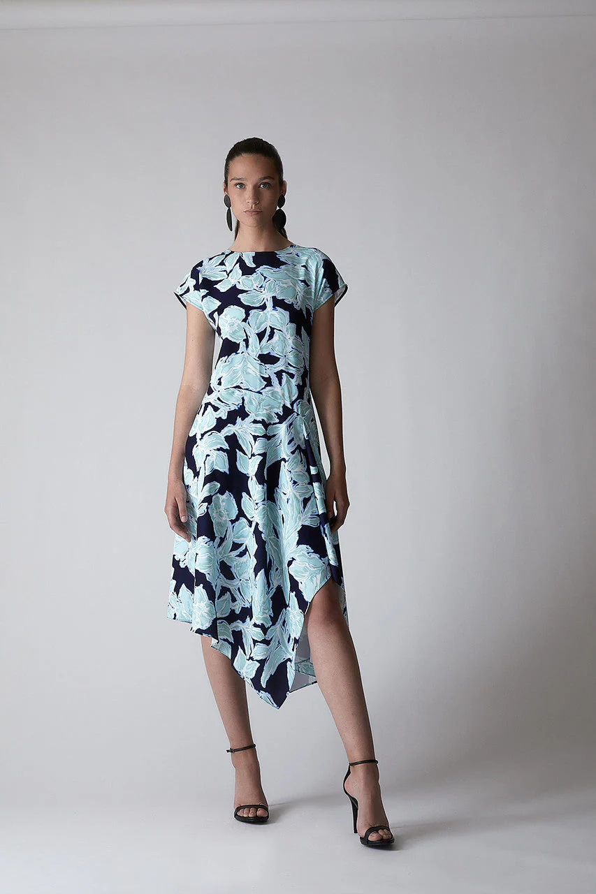 Shibori Floral - Fluid Crepe Draped Dress - shibori blue - Image 5